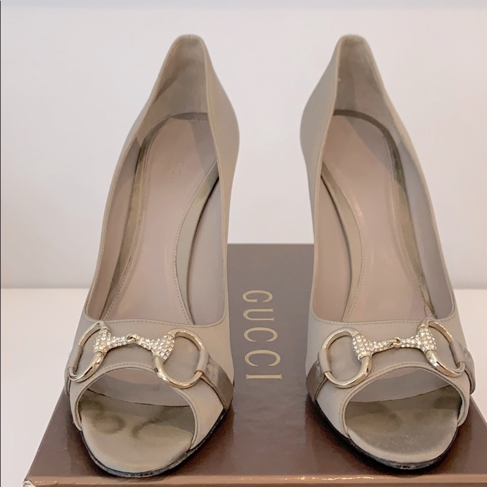 Gucci satin horsebit  with Swarovski crystals.